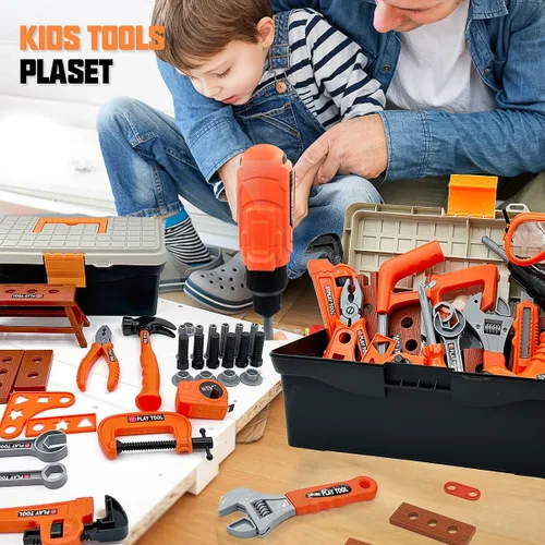 Vista 6 de Juego de herramientas para niños – Juego de herramientas para niños pequeños de 48 piezas con taladro de juguete electrónico y caja de herramientas