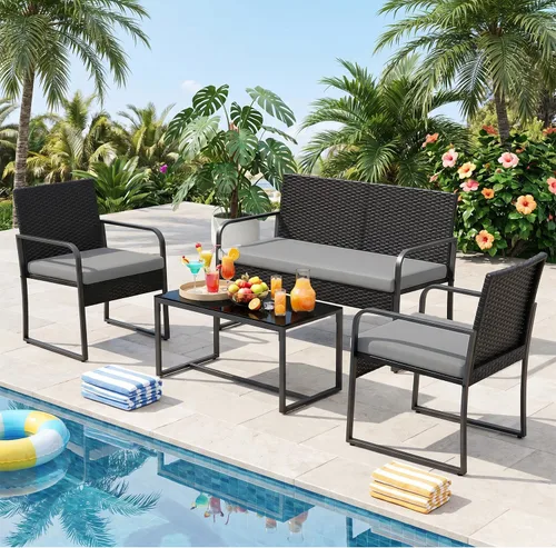 Vista 13 de Gizoon - Juego de muebles de patio de 3 piezas, cojín beige