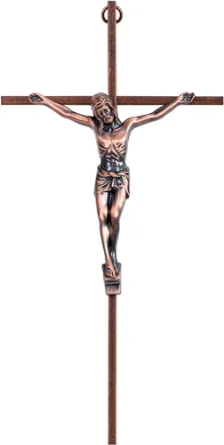 ACHIBANG Cruz de pared de 10" en forma de crucifijo – Crucificado de Jesús católico en cobre antiguo para la bendición de la puerta de casa o sobre