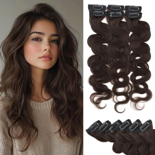 Vista 34 de Rich Choices Extensiones de cabello humano real con clip de 6 piezas, diseño de clip único, extensiones invisibles con clip para cabello corto