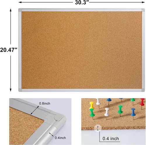 Vista 3 de Tablero de corcho Board2by 20 x 30 Pulgadas, Tablero de anuncios con marco de aluminio plateado, Tablero de corcho para pared de oficina, gran