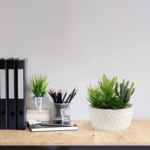 Vista 4 de Briful Pequeñas plantas falsas surtidas suculentas falsas en macetas, plantas suculentas realistas artificiales con macetas de cemento