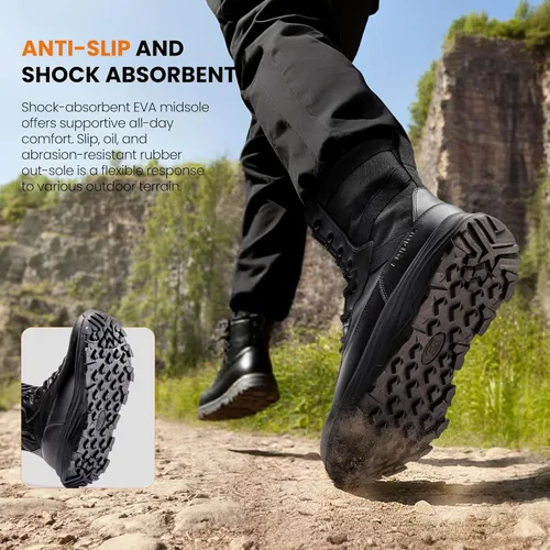 Vista 3 de Botas de trabajo tácticas militares para hombre, con cremallera lateral, transpirables, cómodas, resistentes al agua, para motocicleta, senderismo