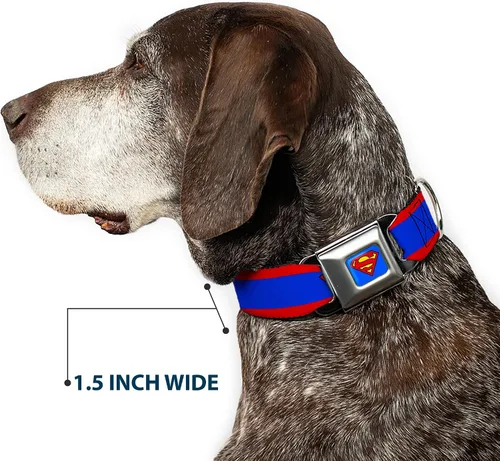 Vista 7 de Buckle-Down Collar de perro con hebilla de cinturón de seguridad, Superman Shield/Stripe Rojo/Azul - 1" de ancho - Se adapta a cuello de 9-15