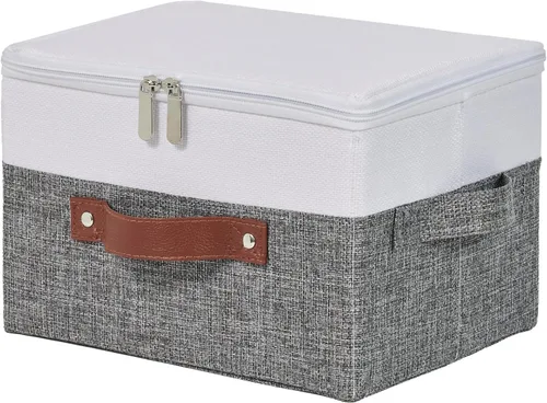Vista 66 de Contenedores de almacenamiento con tapa con cremallera de tela de algodón y lino, cestas de almacenamiento con tapa, cajas plegables lavables