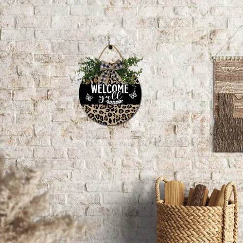 Vista 3 de Letrero redondo de madera para colgar en la puerta delantera, letrero de bienvenida de 12 pulgadas para puerta delantera, letrero de bienvenida