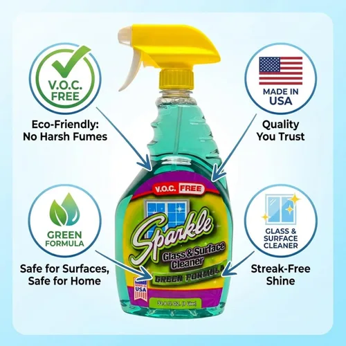 Vista 6 de Sparkle Spray limpiador de vidrio, nueva fórmula verde, libre de V.O.C, no deja rayas, botella de spray de 33.8 onzas líquidas (paquete de 1)