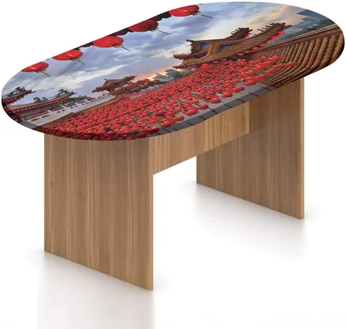 Vista 9 de Mantel ovalado ajustable para mesa de patio, mantel de poliéster elástico con hojas de arce colorido y otoño, se adapta a mesas ovaladas de hasta 36