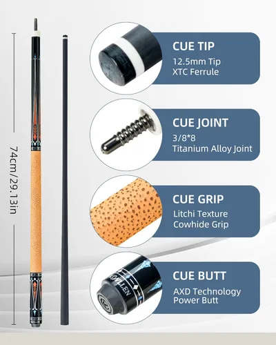 Vista 11 de KONLLEN Carbon Fiber Pool Cue Stick 58-inch Professional Pool Sticks Low Deflection Pool Cue for Adults Ultra-Smooth Billiard Cues with 12.5mm Tip