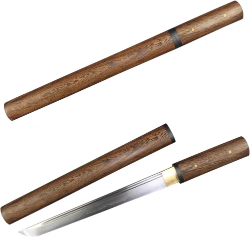 Vista 2 de Tanto Japonés Hecho a Mano de Acero Damasco Templado en Arcilla Espada Katana Corta Afilada de 20 Pulgadas