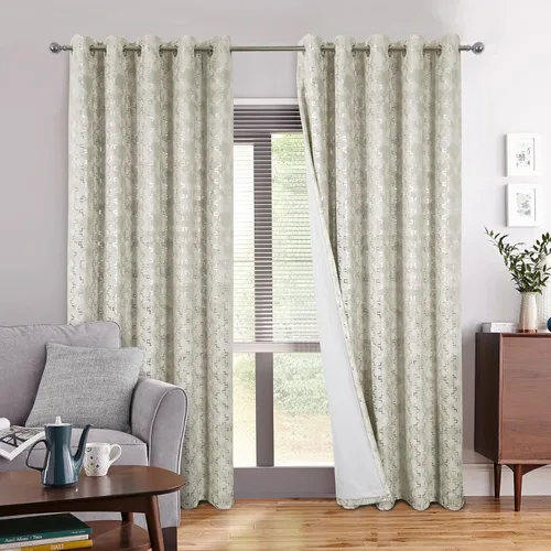 Vista 12 de always4u Cortinas de Terciopelo Acanalado Negro y Dorado con Estampado de Damasco en Lámina 100% Opacas de 84 Pulgadas de Largo, Cortinas de 2