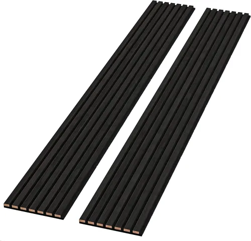 Vista 11 de Paquete de 2 paneles acústicos de pared de madera de 94 x 12.6 pulgadas, listones 3D insonorizados para paredes y techos, elegantes paneles Nogal