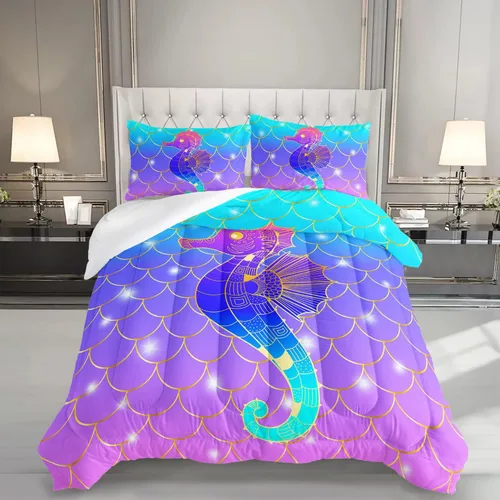 Vista 20 de HOSIMA Ropa de cama de caballo para niñas, juego de edredón con estampado de flores de cerezo rosa tamaño completo para adolescentes con 2 fundas