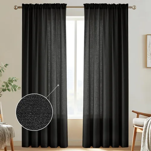 Vista 16 de Melodieux Cortinas semitraslúcidas blancas de 24 pulgadas de largo para cocina, cafetería, dormitorio, ventanas pequeñas, con bolsillo para barra