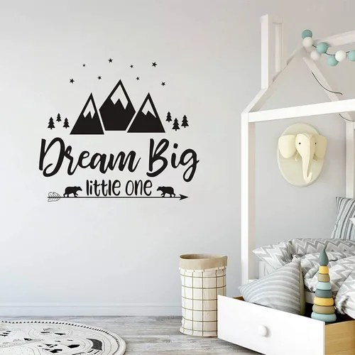 Vista 2 de Dream Big Little One - Calcomanías de pared con cita para guardería, calcomanías de pared de bosque, calcomanías de pared de vinilo para niños