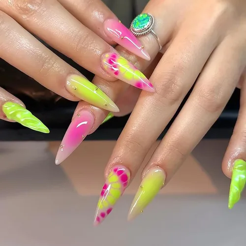 Vista 13 de Uñas postizas largas a presión con forma de almendra, uñas postizas acrílicas de color sólido con diseño de espejo de lujo, uñas artificiales