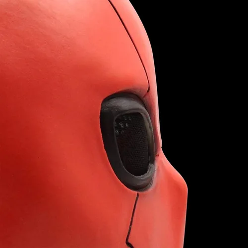 Vista 6 de CAFELE Red Hood Mask Deluxe Latex Full Head Helmet with Mesh Eye Game Cosplay Halloween Costume Accessory