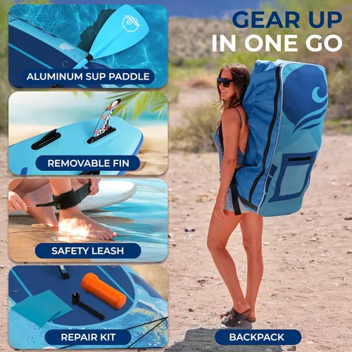 Vista 7 de SereneLife Tabla de Paddle Inflable de Pie con Accesorios Premium de SUP – Diseño Amplio y Estable con Almohadilla de Cubierta Antideslizante de EVA