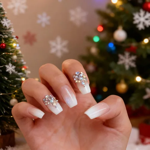 CoolNail - Uñas postizas 3D con purpurina rosa melocotón, punta de ataúd con diseño francés degradado, uñas postizas UV a presión para uso diario y
