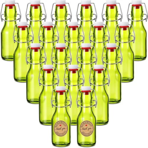 Vista 7 de Queekay Paquete de 20 mini botellas de vidrio con tapas abatibles y calcomanías, tarros herméticos para extracto de vainilla, recuerdos de fiesta