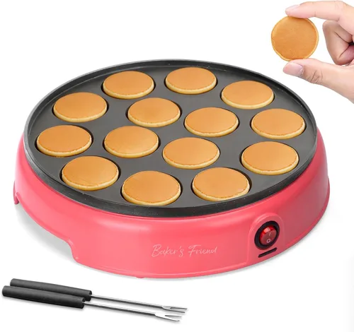 Vista 7 de Baker's Friend Mini máquina para hacer panqueques, mini plancha holandesa para panqueques, sartén eléctrica Poffertjes de 14 cavidades, ideal