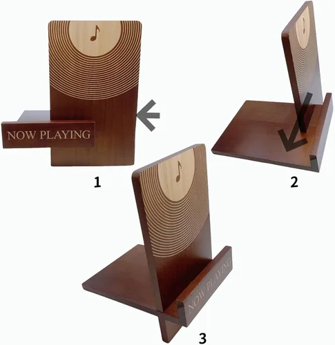 Vista 4 de Soporte de madera para discos de vinilo, estante de almacenamiento para álbumes LP, CD y accesorios para tocadiscos, estilo retro, organizador