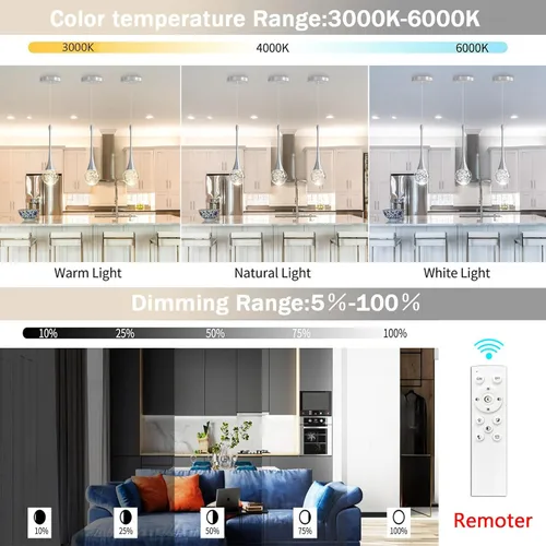 Vista 9 de Lámparas colgantes modernas para isla de cocina, LED, regulable, cristal glamuroso, iluminación colgante de techo para comedor, pasillo, dormitorio