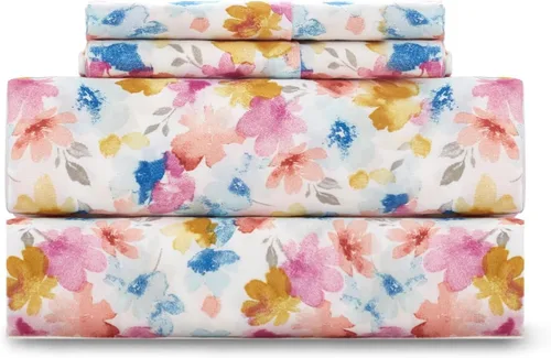 Vista 27 de KACEMOO Juego de sábanas Queen de 4 piezas con estampado floral beige, juego de sábanas bohemias de microfibra con bolsillo profundo, lujosas