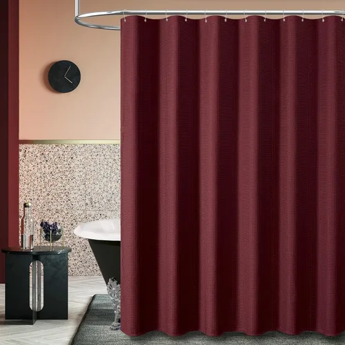 Vista 78 de Cortina de ducha de tela Dynamene verde oscuro - Cortinas de baño de tela de nido de abeja texturizadas resistentes, juego de cortinas de baño