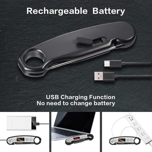 Vista 3 de Termómetro digital para carne, termómetro recargable y de lectura instantánea para barbacoa, para cocinar en la cocina, asar a la parrilla, hacer