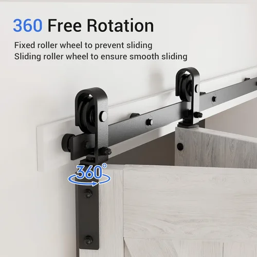 Vista 4 de CCJH - Kit de herrajes para puerta corredera plegable de granero de 30", para 2 puertas, se desliza suave y silenciosamente, riel negro