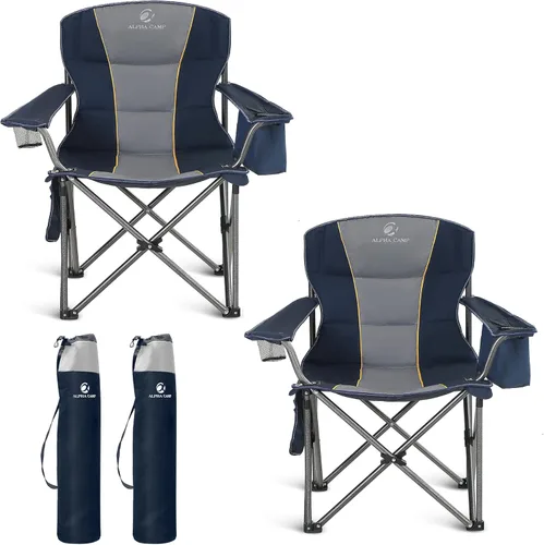 Vista 11 de ALPHA CAMP Silla de Camping Plegable de Gran Tamaño, Sillas de Césped Portátiles Resistentes con Bolsa Refrigeradora, Bolsillo Lateral y Portavasos