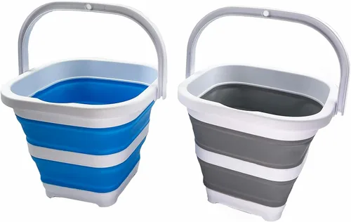 Vista 15 de SAMMART Cubo de limpieza rectangular plegable de 5 litros (1.3 galones), plegable, para camping, playa, arena, agua, tina portátil que ahorra