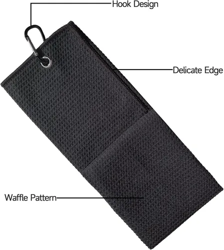 Vista 4 de ATTRACTIVE Toalla de golf de microfibra de 16 x 24 pulgadas con clip de mosquetón negro resistente, toallas de golf negras para bolsas de golf
