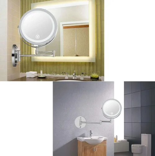 Vista 2 de Wall Mount Led Lighted Makeup Mirror 10X Magnifying Cosmetic Mirror 360° Swivel Extendable Two Sided Vanity Mirror for Bathroom,Powered by 3 X AAA