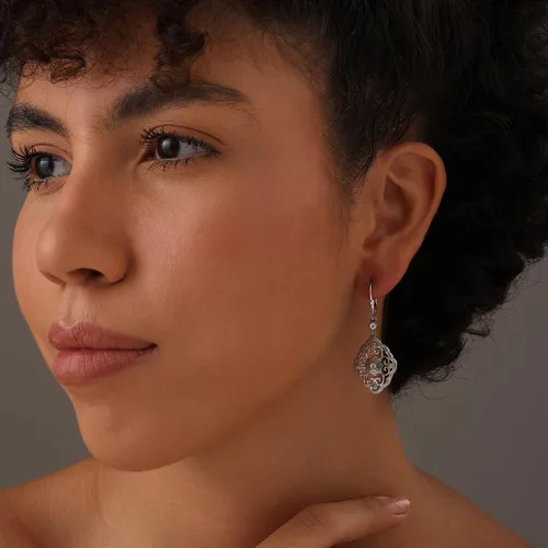 Vista 2 de LeCalla 925 Sterling Silver Filigree Dangle Drop Leverback Earrings for Women Long 925 Silver Dangle Leverback Earrings Hypoallergenic Filigree