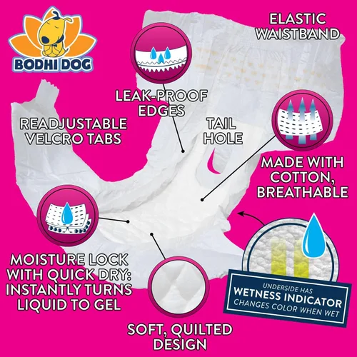 Vista 2 de Bodhi Dog Pañales desechables para perras, pañales súper absorbentes para el ciclo de calor de la hembra, ajuste ajustable, para entrenamiento