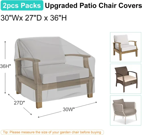 Vista 17 de Fundas para Sillas de Patio para Muebles de Exterior Impermeables Paquete de 2, Fundas para Sillas de Césped 600D Tela Oxford de Servicio Pesado