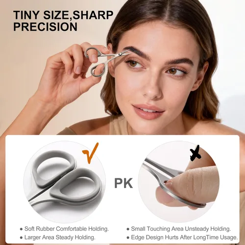 Vista 6 de PAFASON Juego de tijeras de manicura de viaje pequeñas, 2 piezas multiusos curvadas y rectas con punta de precisión para cutículas, herramienta