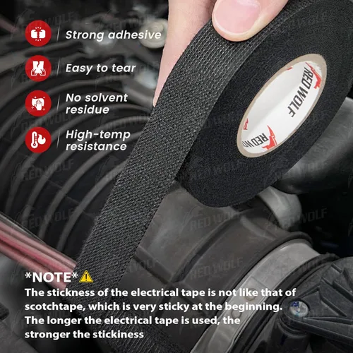 Vista 2 de RED WOLF Cinta de Tela para Arnés de Cableado Eléctrico 1 Pulgada x 50 Pies 3 Rollos Conducto de Cables Flexibilidad Alta Resistencia a la Abrasión