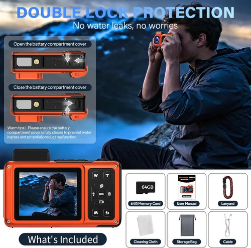 Vista 9 de Maxmango V08 Pro - Cámara subacuática de 49 pies, cámara digital impermeable WiFi de 8K 90MP con pantalla táctil, a prueba de polvo, a prueba