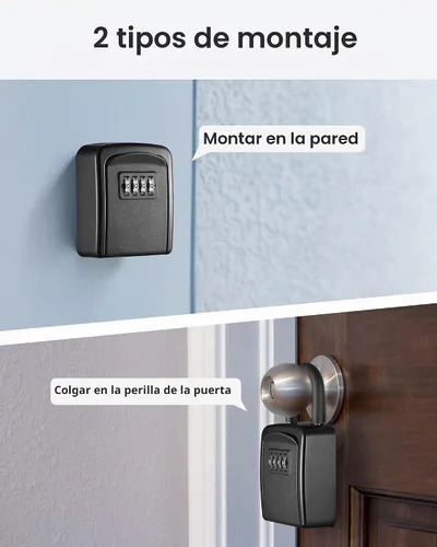 Vista 5 de Caja de seguridad Puroma para llaves, caja de seguridad con combinación de 4 dígitos, caja de seguridad portátil para la pared con código