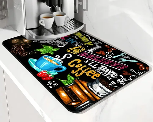 Vista 44 de Tapete de barra de café, accesorios para encimera, absorbente, para ocultar manchas, con parte trasera de goma, tapete de secado de platos