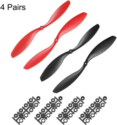 Vista 2 de uxcell Hélices RC 1245 12x4.5 pulgadas CW CCW 2-Vane para Quadcopter Multirotor Negro Rojo 4 Pares con Anillos Adaptadores