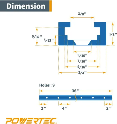 Vista 5 de POWERTEC 71119-P3 - Riel en T Universal de Perfil de Doble Corte de 36 Pulgadas con Agujeros de Montaje Preperforados, para Plantillas y Accesorios