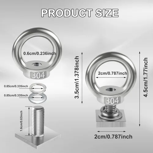 Vista 2 de Paquete de 6 tuercas de ojo con perno de ranura en T, pernos de ojo KWOKWEI M8 de alta resistencia con tuercas, portaequipajes de techo de acero