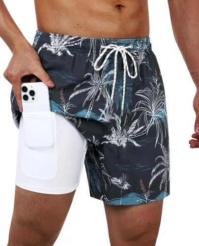 Vista 44 de Gleeease Traje de baño para hombre de 5 pulgadas con forro de compresión, bolsillos, cordón, secado rápido, elástico, divertido, playa, natación