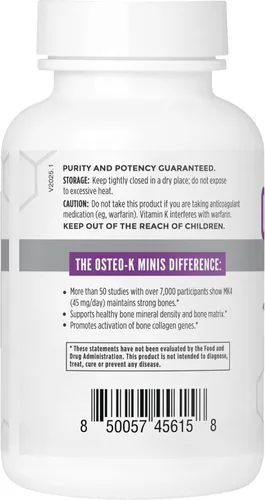 Vista 3 de NBI Osteo-K Bone Support - Mini Complejo de vitamina D y K con suplemento de citrato de calcio 45 mg de vitamina K2 (MK4) para una salud