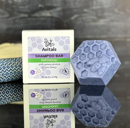 Vista 4 de Avital's Patchouli - Champú sólido con manteca de karité y miel - Hecho a mano en FLX