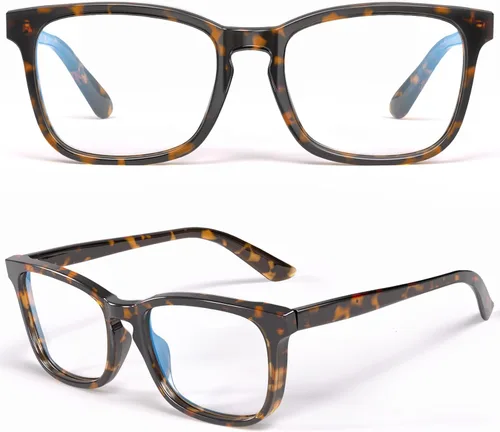 Vista 3 de Square Blue Light Glasses for Women Men Clear Frame Computer Tortuga negra y coco